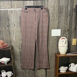 New York & Company Brown Plaid Pants with Red Windowpane